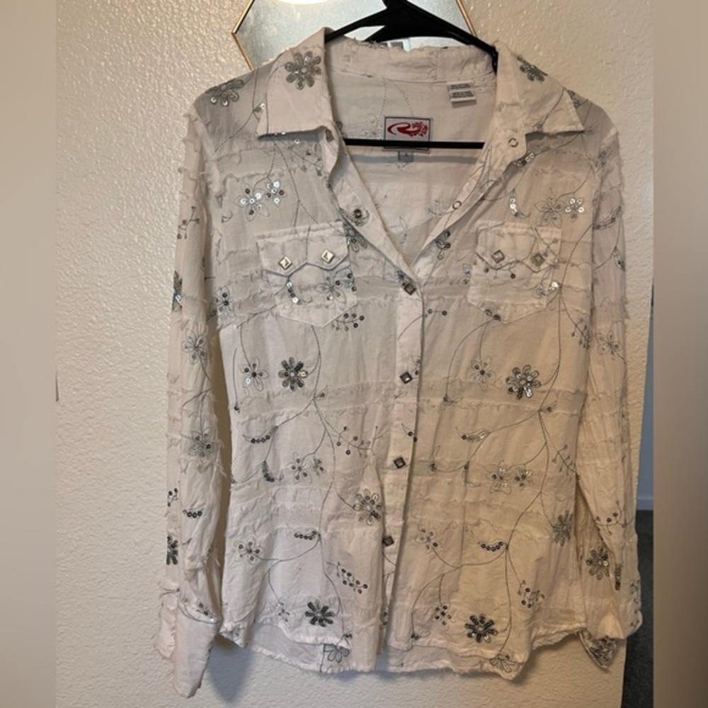 Roper White Long Sleeve Button‎ Down Shirt